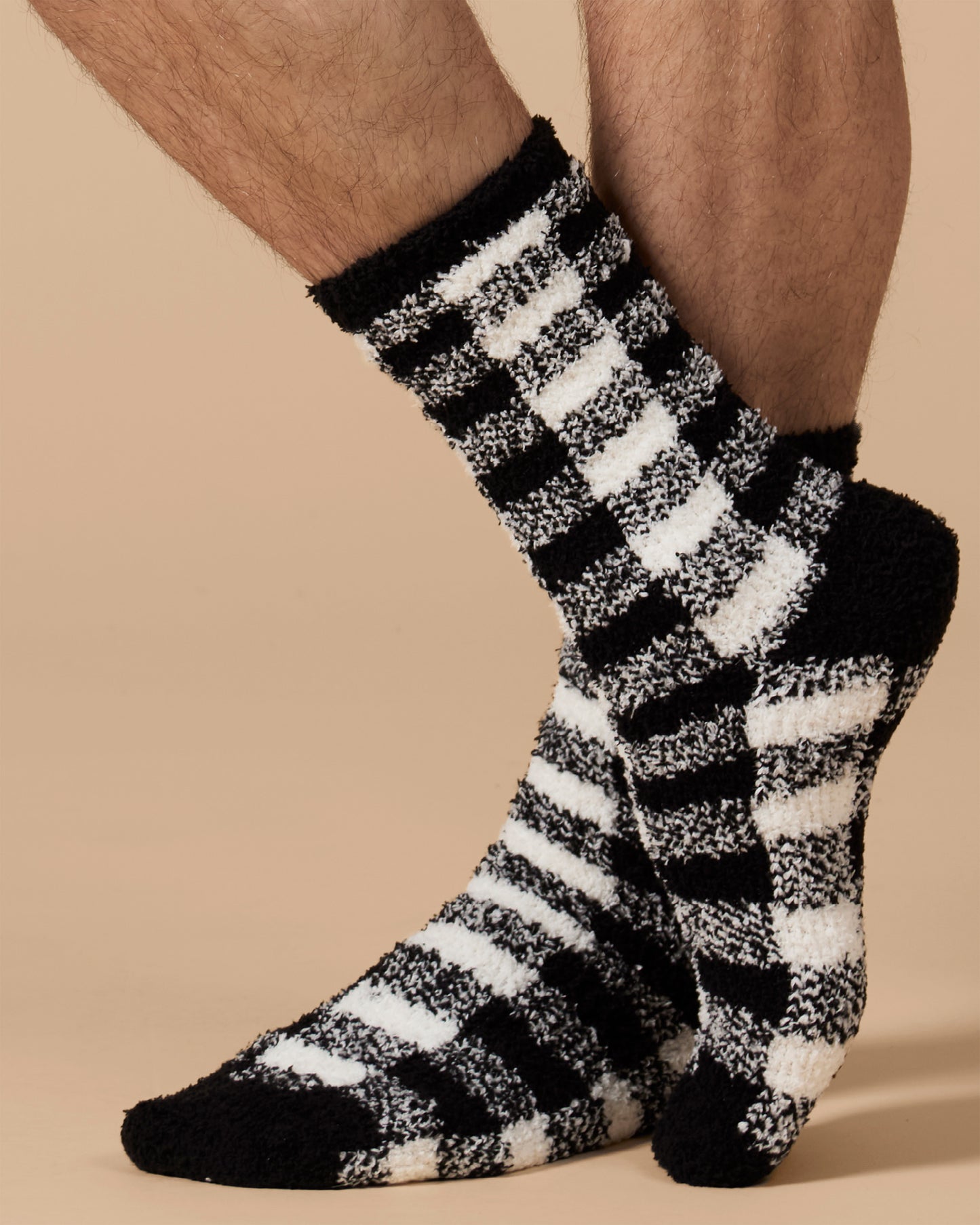 Men's Buffalo Plaid Fuzzy-Soft Cabin, Sleep, and Lounge Cozy Crew Sock
