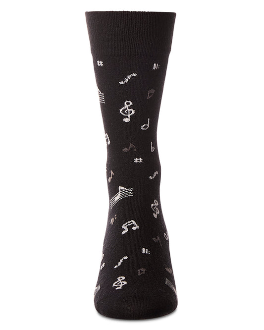 Men's "Musical Notes" Cashmere Blend Novelty Crew Sock : Color: Black
