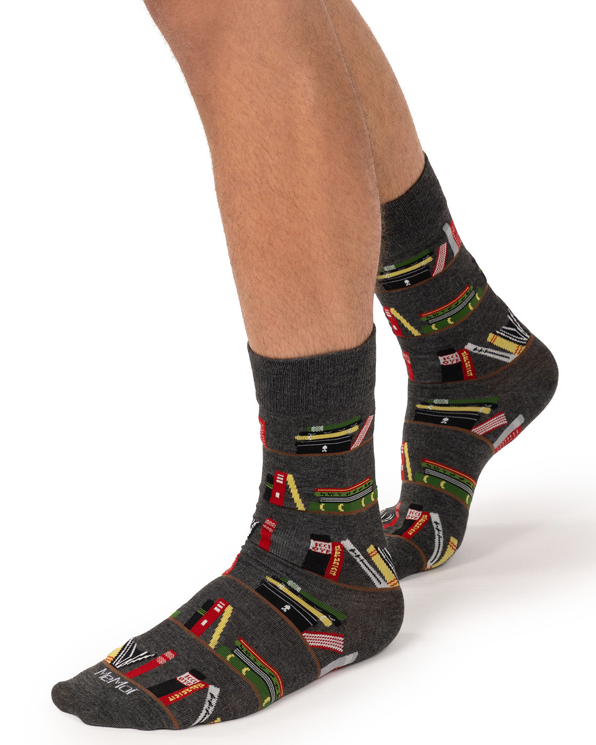 Men's "Bookshelf" Rayon from Bamboo Blend Novelty Crew Sock