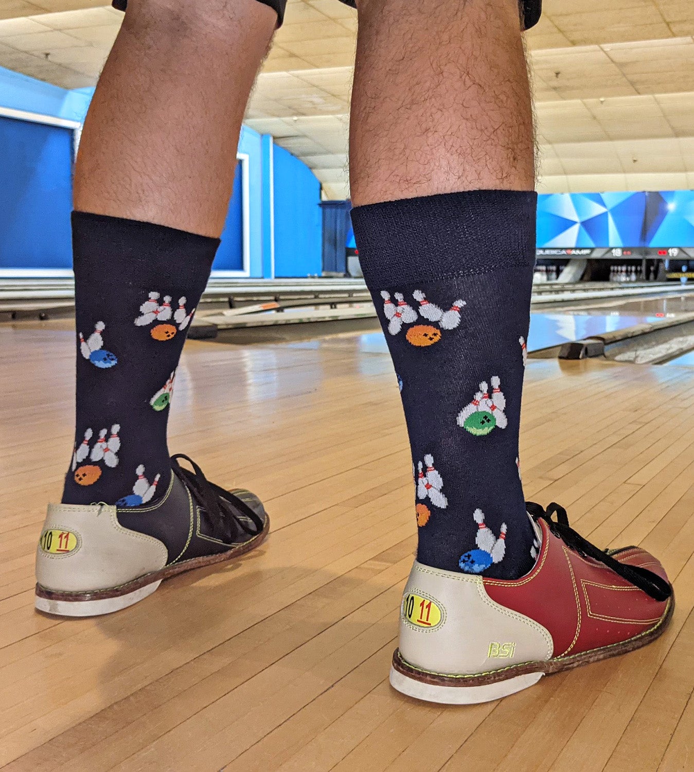 Men's Let's Go Bowling Bamboo Blend Novelty Crew Sock : Color: Navy Blazer
