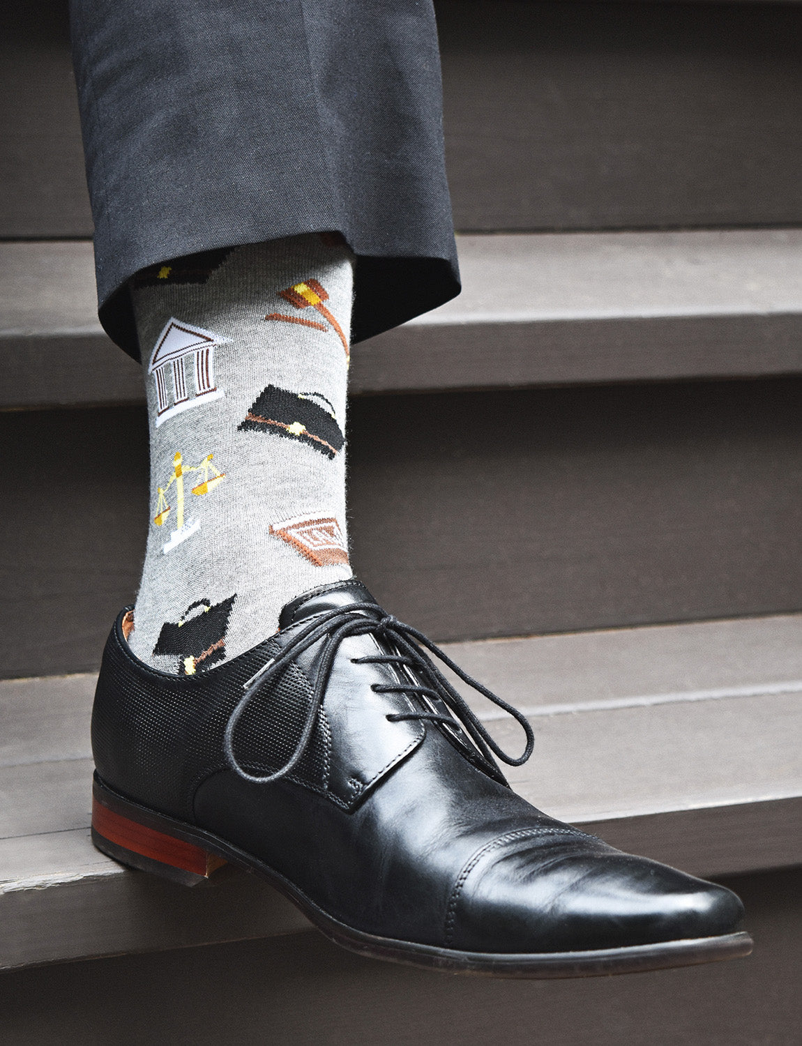 Men's Law N Order Heathered Bamboo Blend Novelty Crew Sock : Color: Denim Heather