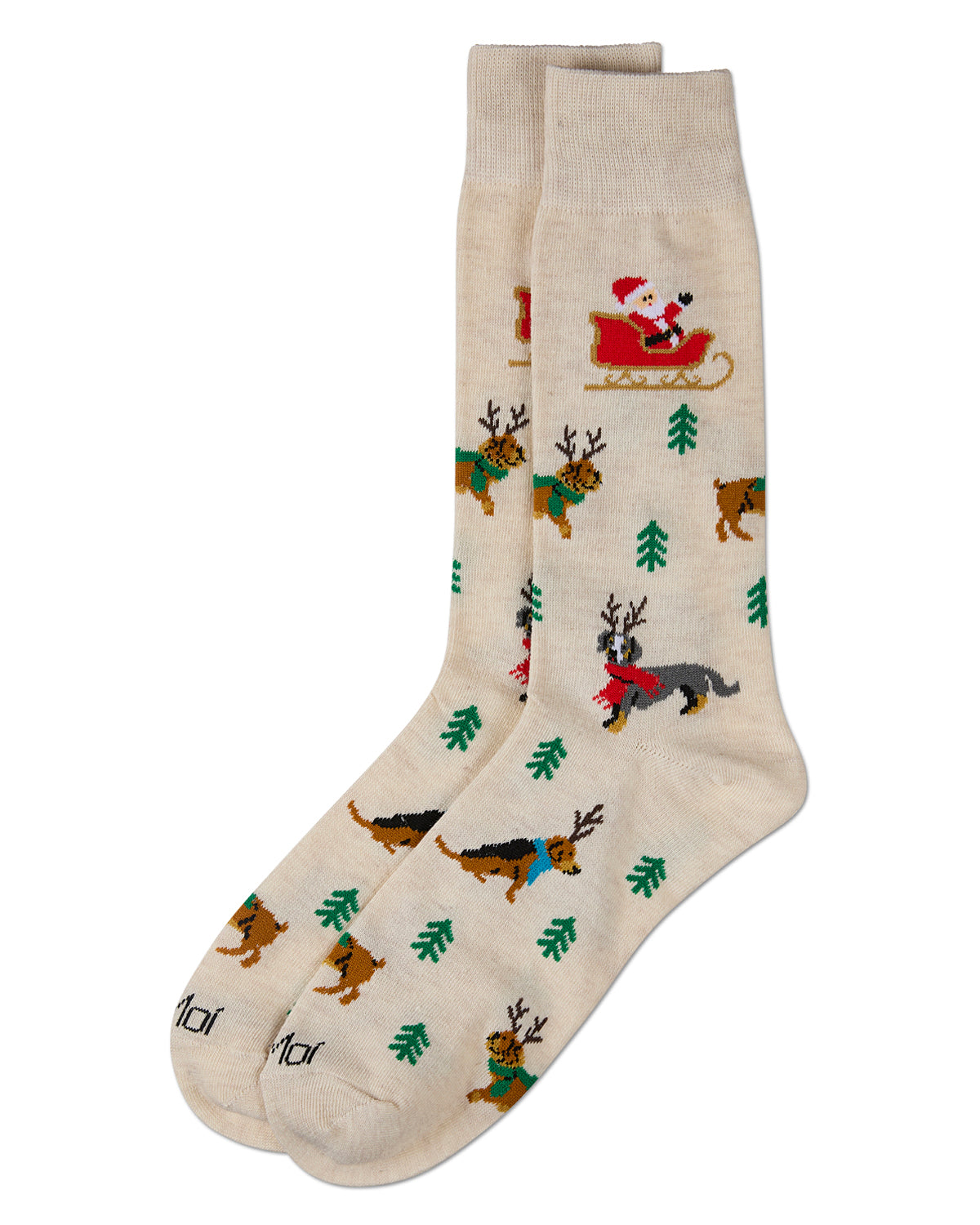 Men's Reindeer Pups Holiday Crew Socks : Color: Ivory Heather
