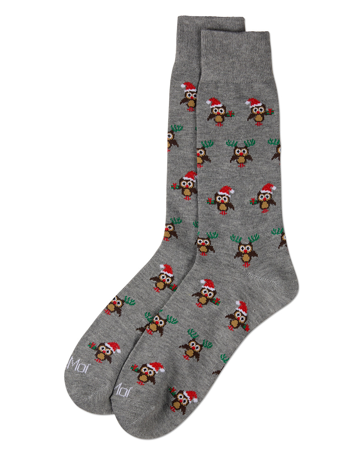 Men's Owl Holiday Crew Socks : Color: Med Gray Heather