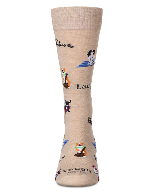 Men's Live Laugh Bark Rayon from Bamboo Crew Socks : Color: Hemp Heather