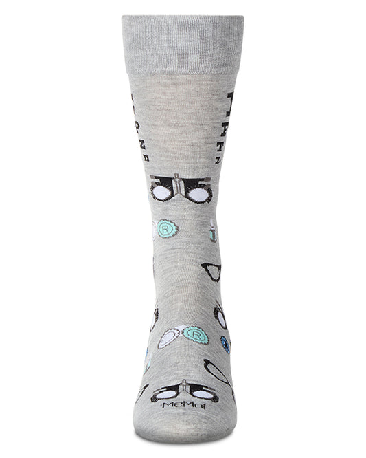 Men's "Eye Exam" Rayon Blend Novelty Crew Sock : Color: Light Gray Heather