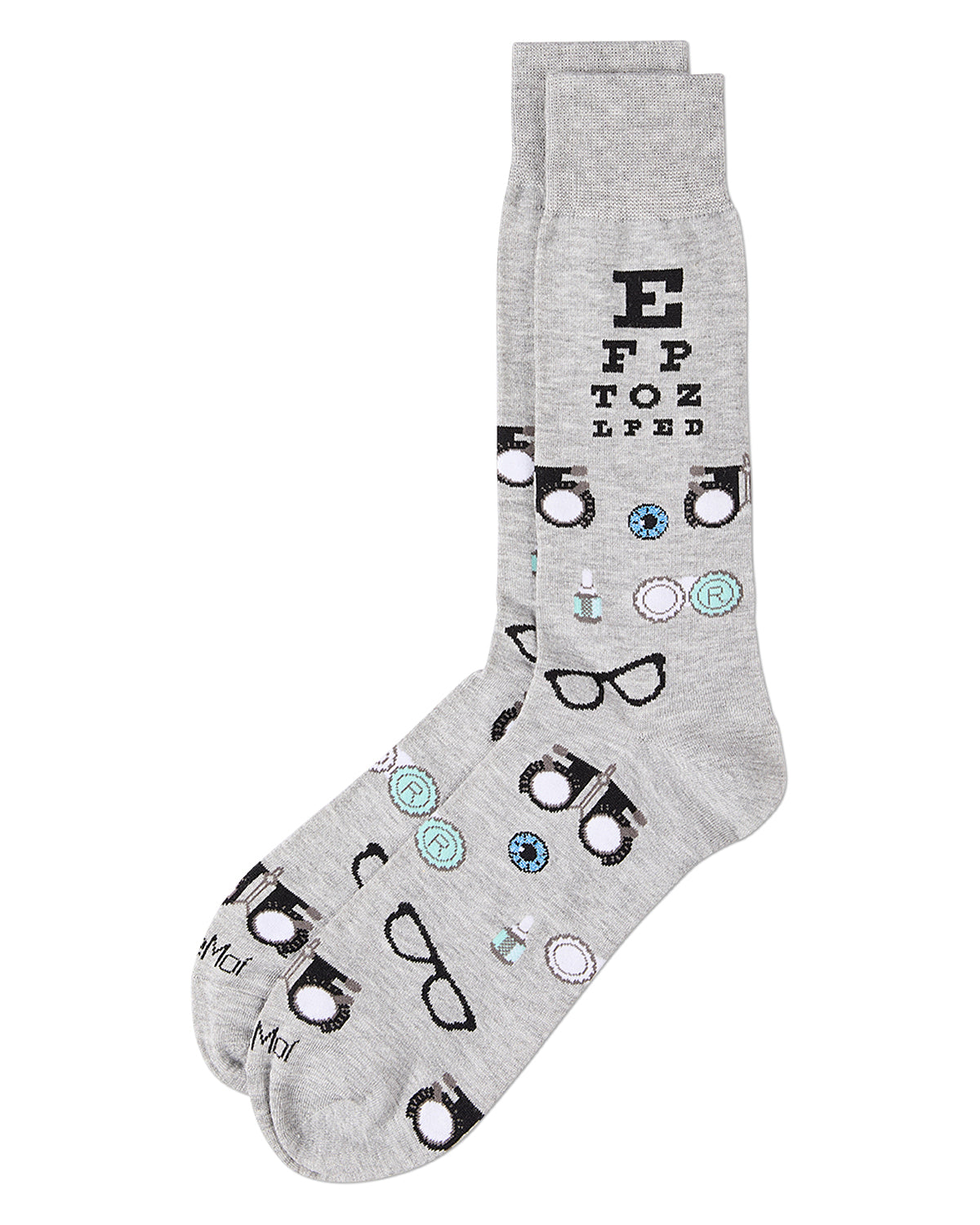 Men's "Eye Exam" Rayon Blend Novelty Crew Sock : Color: Light Gray Heather