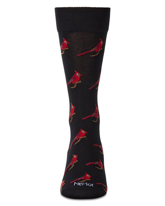 Men's Cardinal-Themed Rayon Blend Novelty Crew Sock : Color: Black