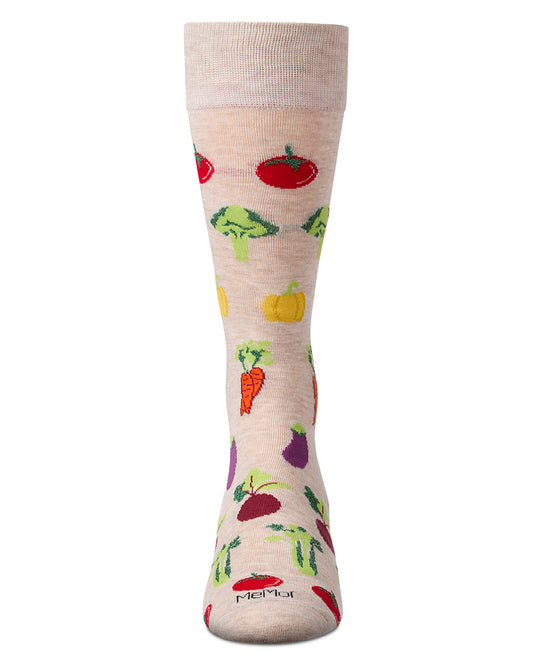 Men's Veggies-Themed Rayon Blend Fine-Gauge Novelty Crew Sock