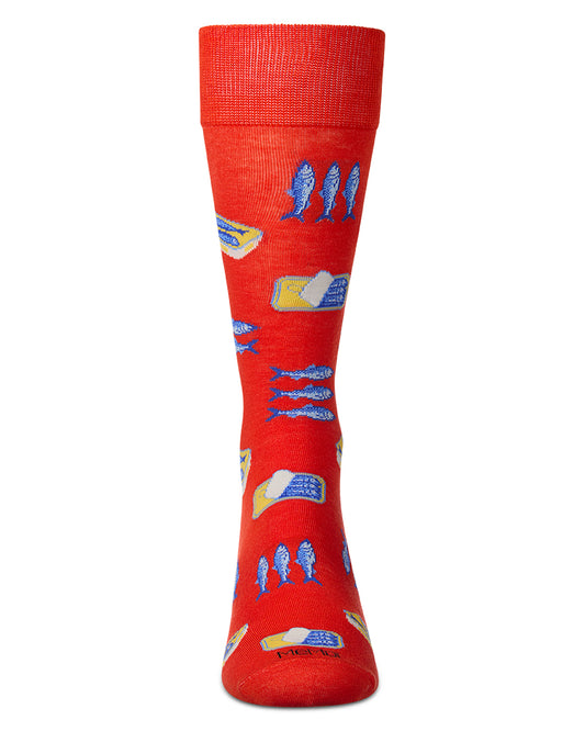 Men's Sardines-Themed Rayon-Blend Novelty Crew Sock