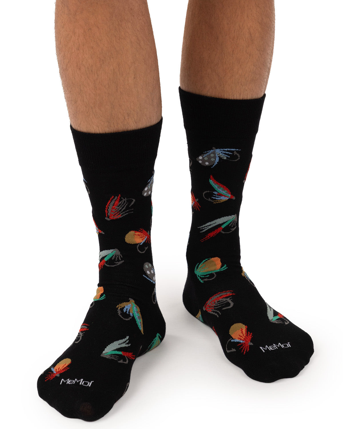 Men's Fly Fishing-Themed Rayon-Blend Fine-Gauge Novelty Crew Sock