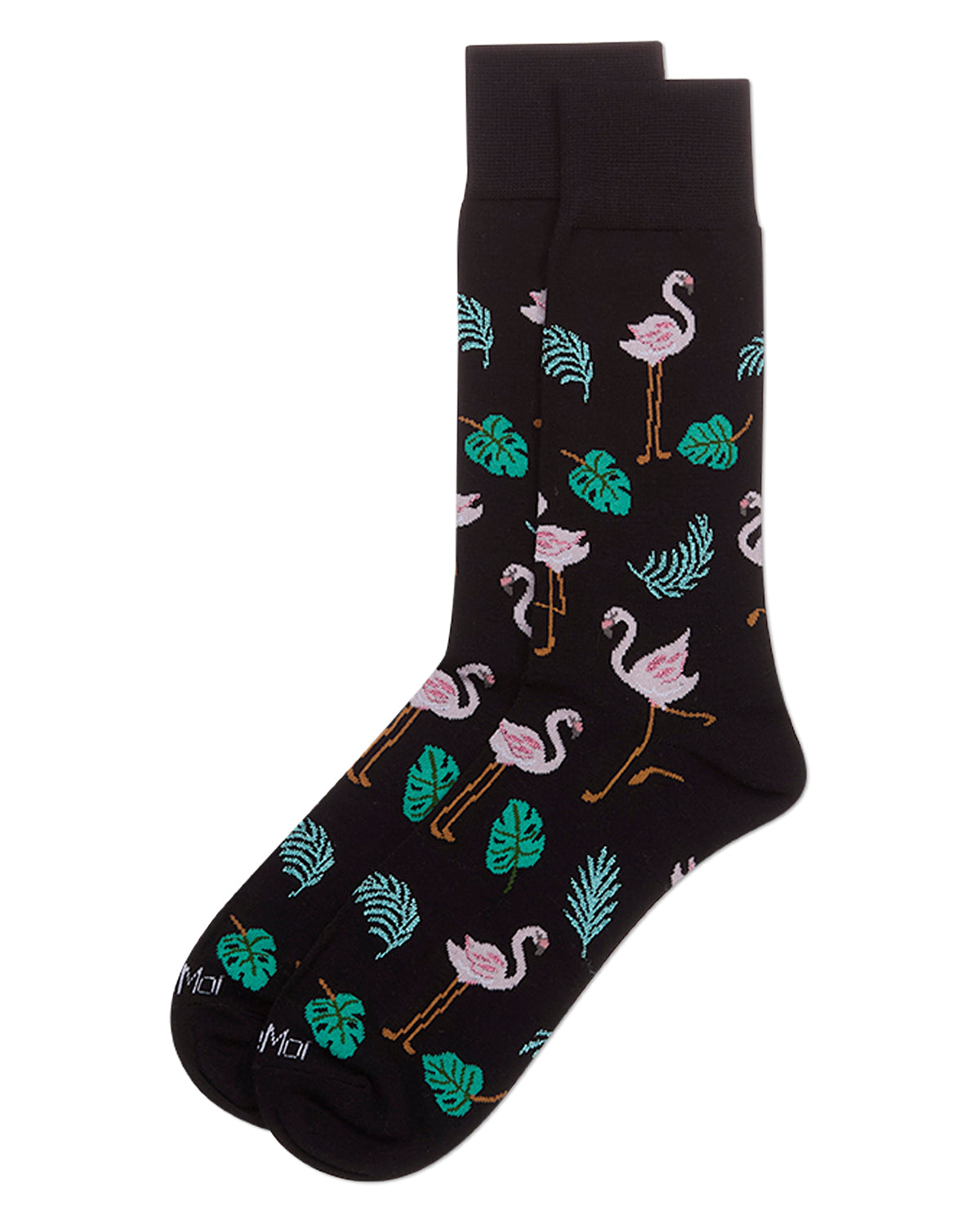 Men's Flamingo-Themed Rayon-Blend Fine-Gauge Crew Sock