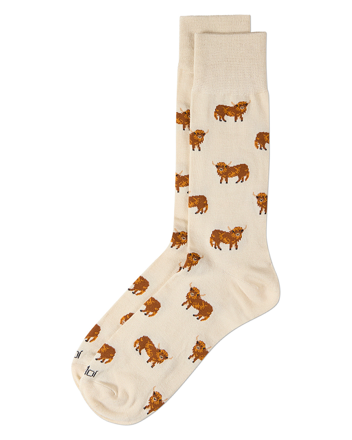 Men's "Highland Cows" Rayon-Blend Fine-Gauge Novelty Crew Sock