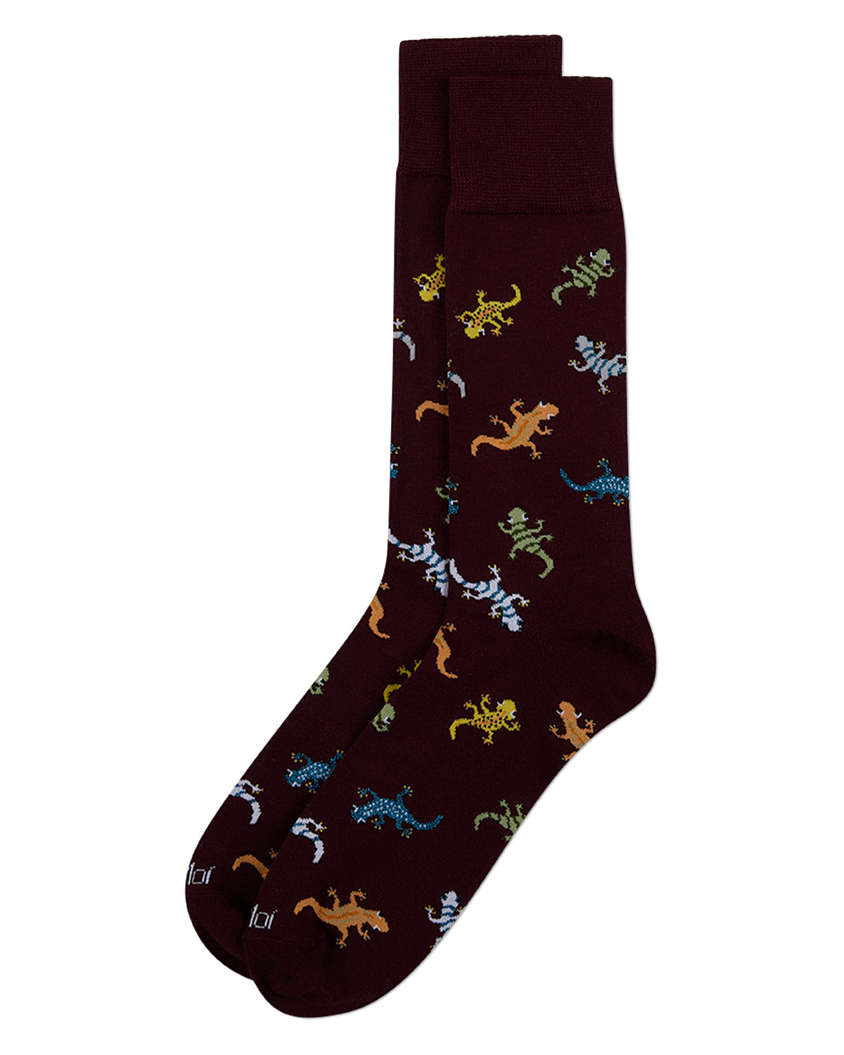 Men's Gecko-Themed Rayon-Blend Fine-Gauge Novelty Crew Sock