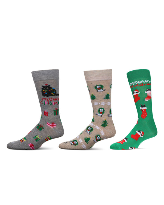 Men's 3 Pair Pack Christmas Novelty Crew Socks : Color: Black-Nude