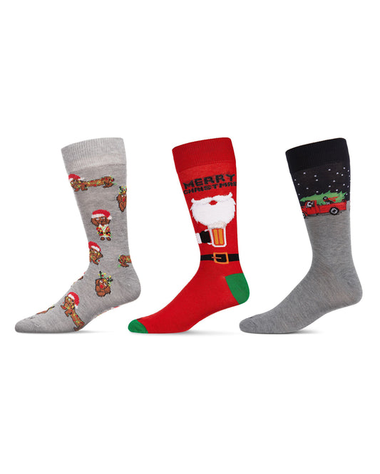 Men's 3 Pair Pack Holiday Novelty Crew Socks : Color: Gray-Black