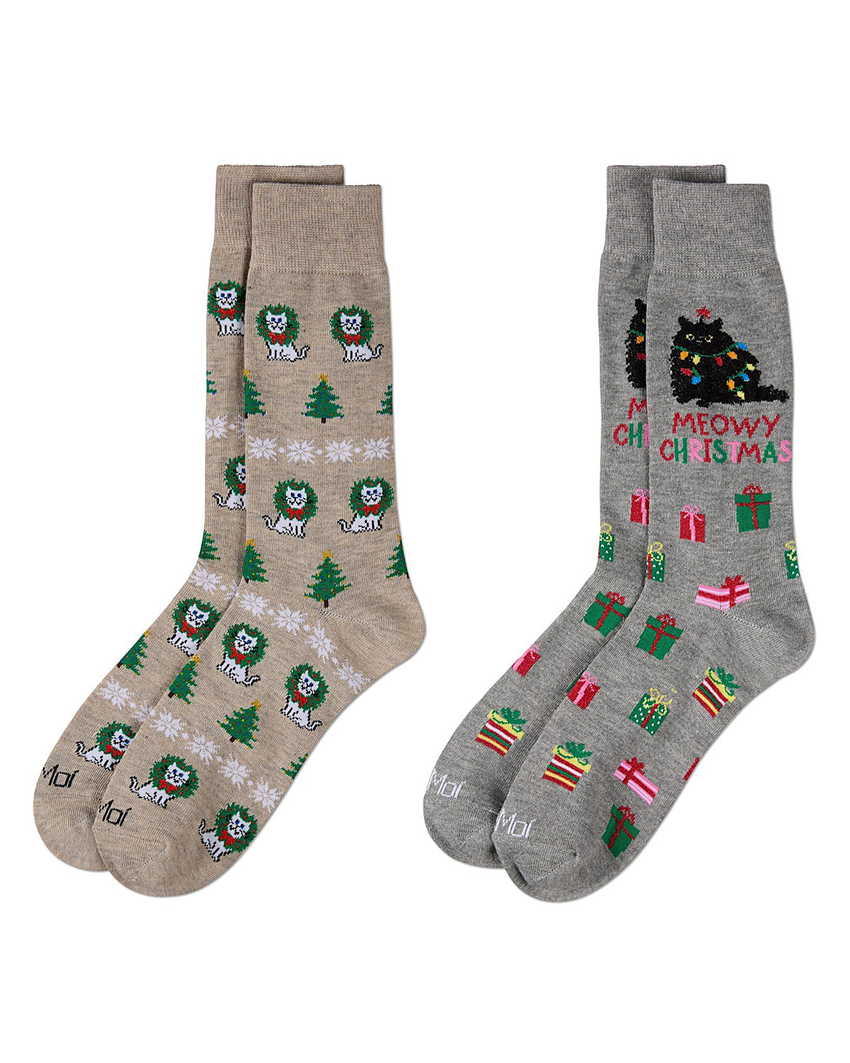 Men's 2 Pair Pack Novelty Christmas Animal Crew Socks : Color: Black-Nude