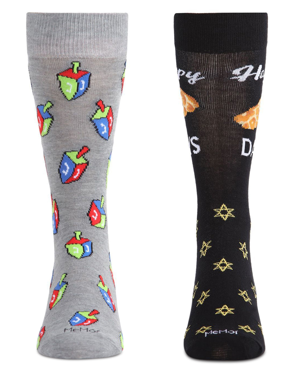 Men's 2 Pair Pack Novelty Hanukkah Holiday Crew Socks : Color: Black-Black