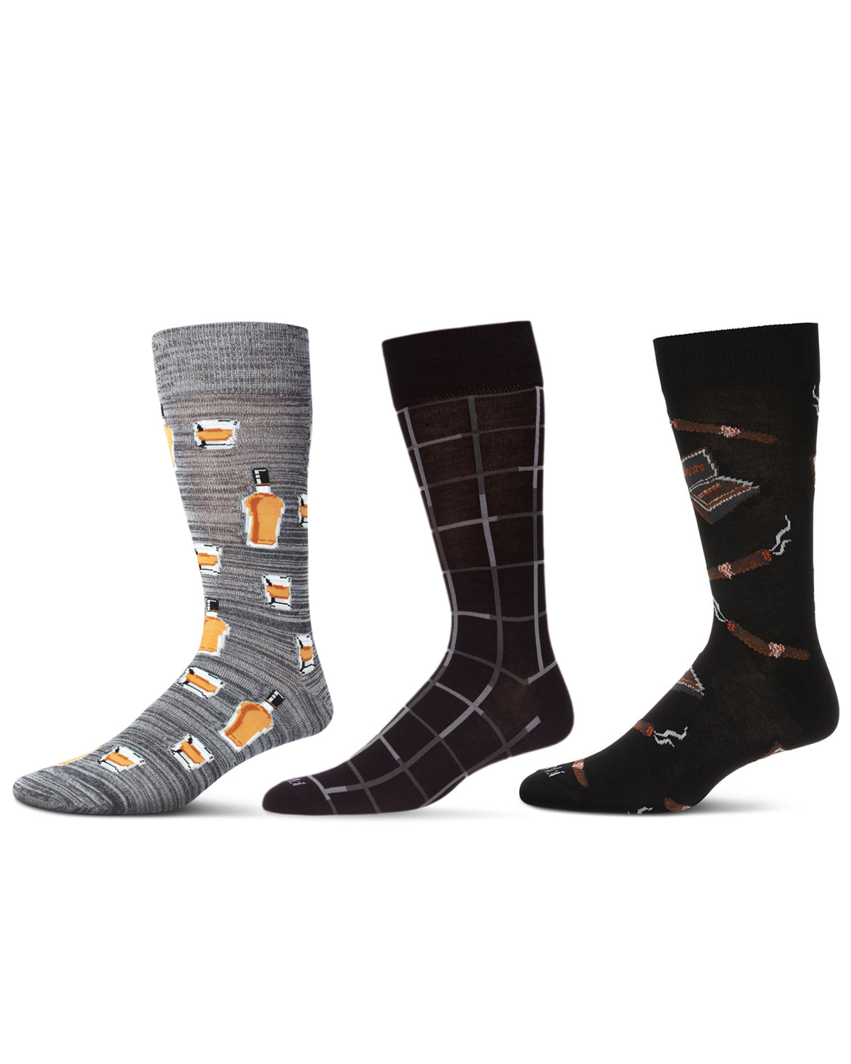 Men's 3 Pair Pack Novelty Drinks Crew Socks : Color: Gray-Black