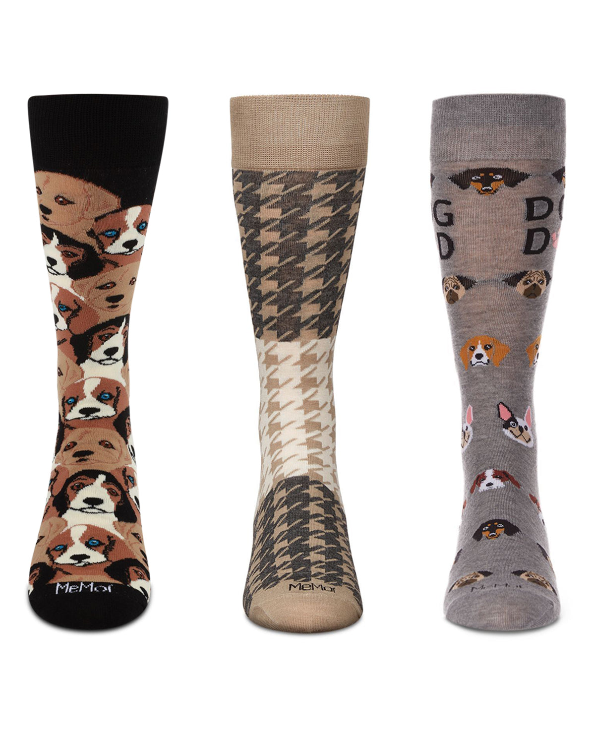 Men's 3 Pair Pack Novelty Pet Lovers Crew Socks : Color: Gray-Black
