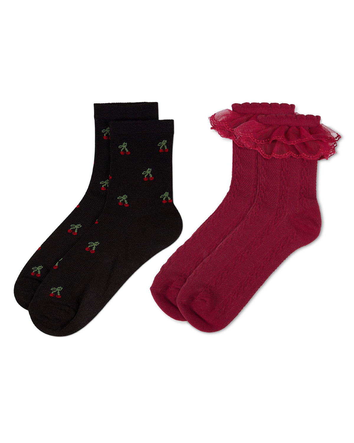 2 Pair Women's Cotton-Rich Fashion Ankle and Crew Socks