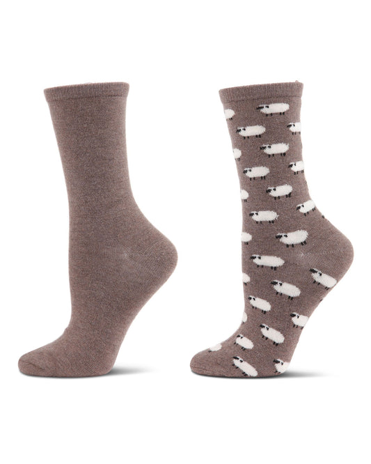 2 Pair Women's Cashmere Blend Fine-Gauge Crew Socks