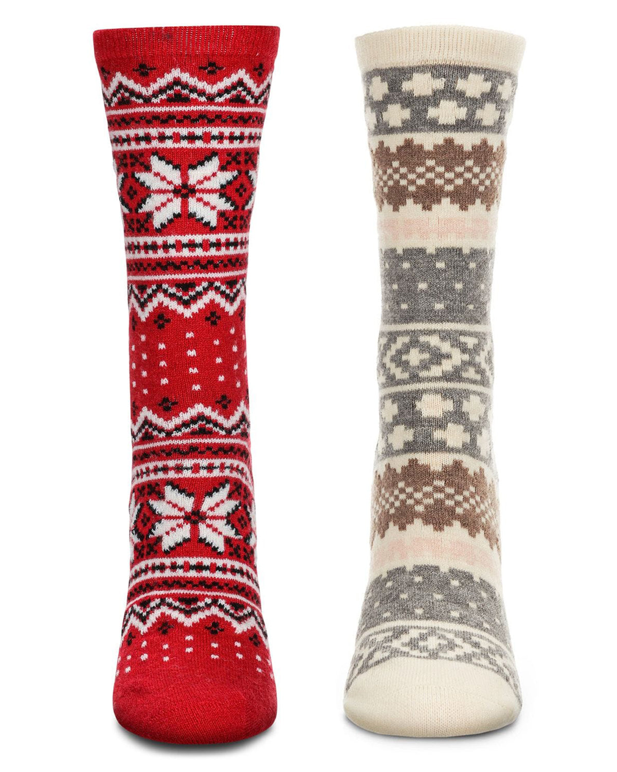 2 Pair Women's Fair Isle Cashmere Blend Fine-Gauge Crew Socks