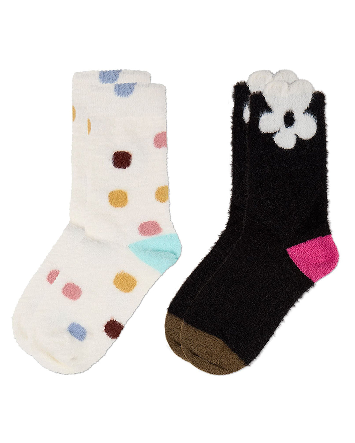 2 Pair Women's Fuzzy Dot and Daisy Cozy Crew Socks