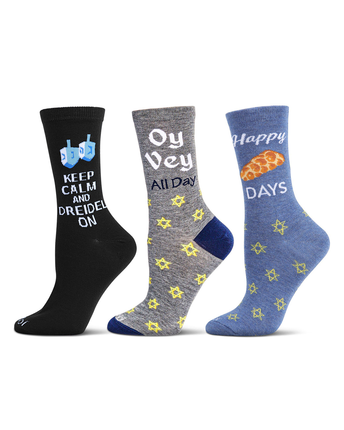 Women's 3 Pair Pack Hanukkah Crew Socks : Color: Blue