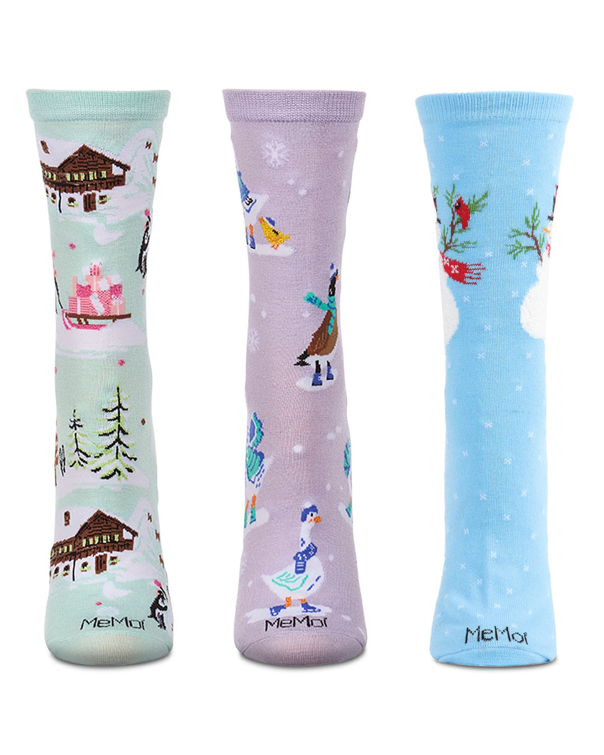 3 Pair Women's Holiday Fashion Festive Fine-Gauge Crew Socks