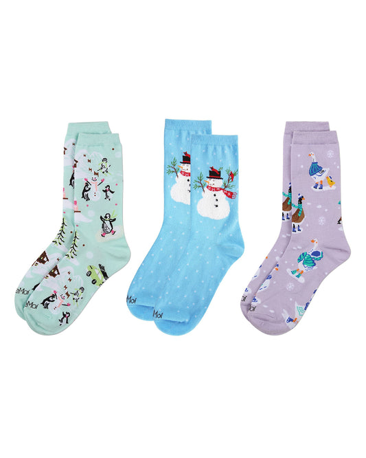 3 Pair Women's Holiday Fashion Festive Fine-Gauge Crew Socks