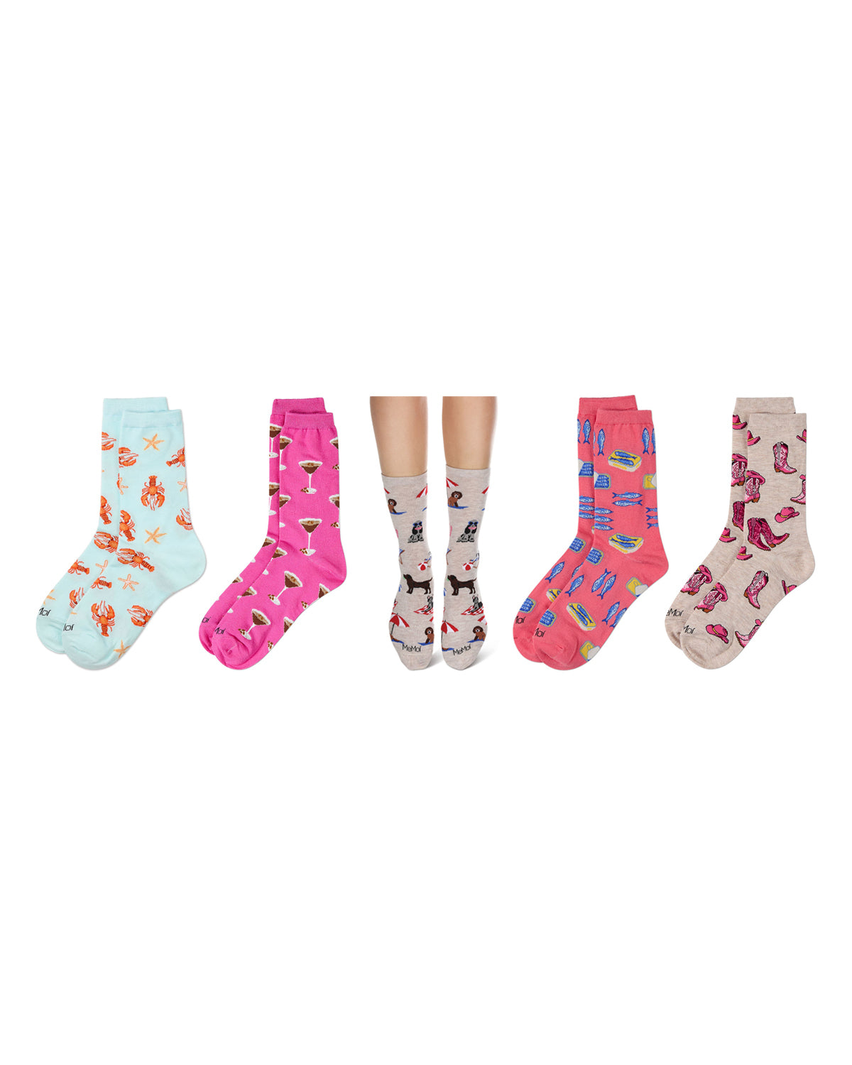 5 Pair Women's Rayon-Blend Fine-Gauge Fashion Novelty Crew Socks