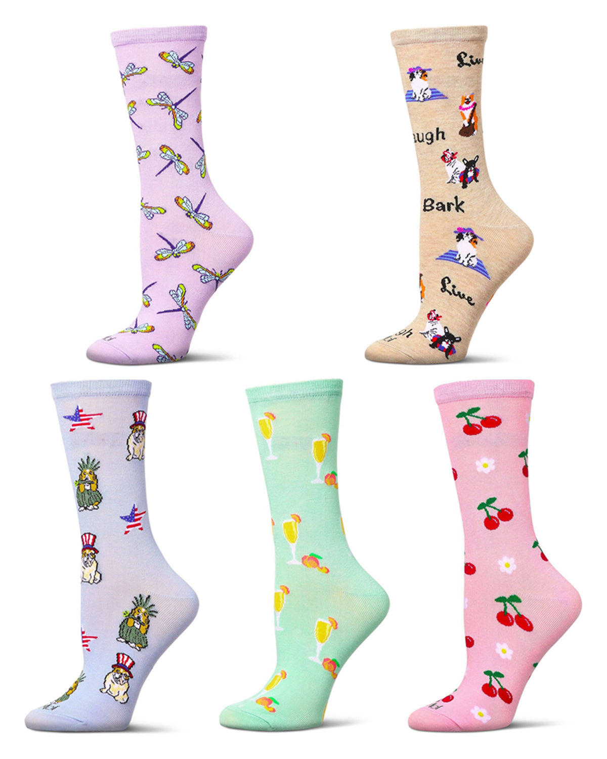 5 Pair Women's Novelty Fashion Crew Socks : Color: Multi