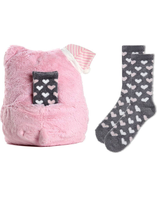 Cozy Buddies Stuffed Owl with Matching Heart Sock : Color: Pink
