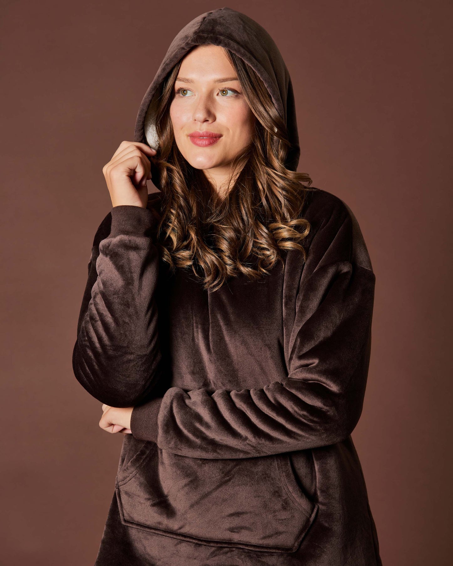 Women's Sherpa-Lined Soft Velour Hooded Lounge Top