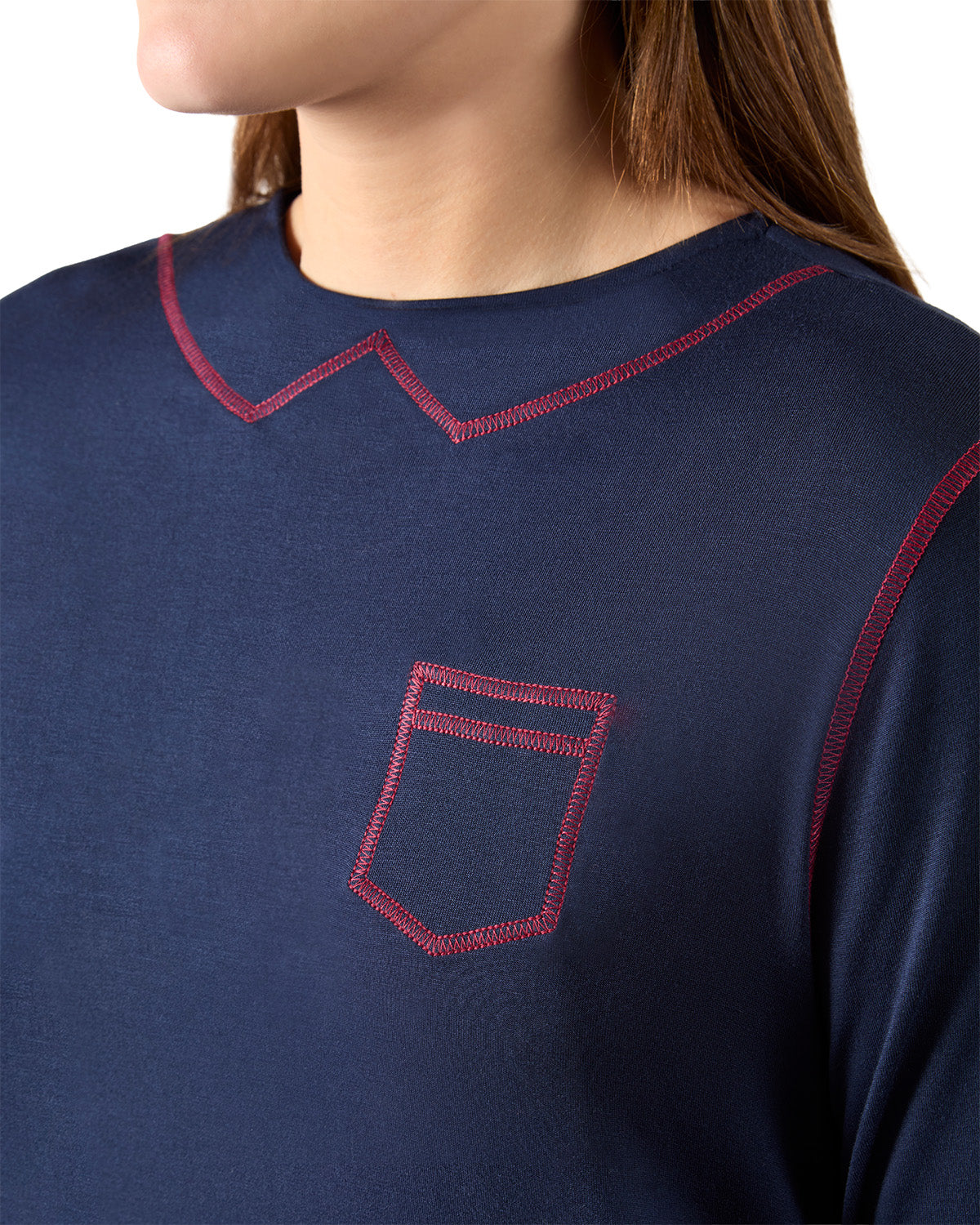 Women's Modal Blend Full-Length Nursing Gown with Decorative Stitching