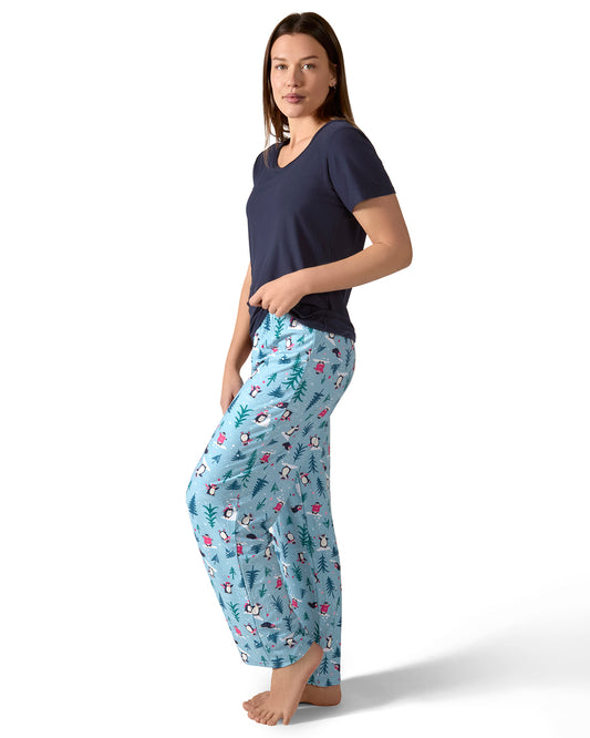Women's Winter Penguin Two Piece PJ Set in a Bag
