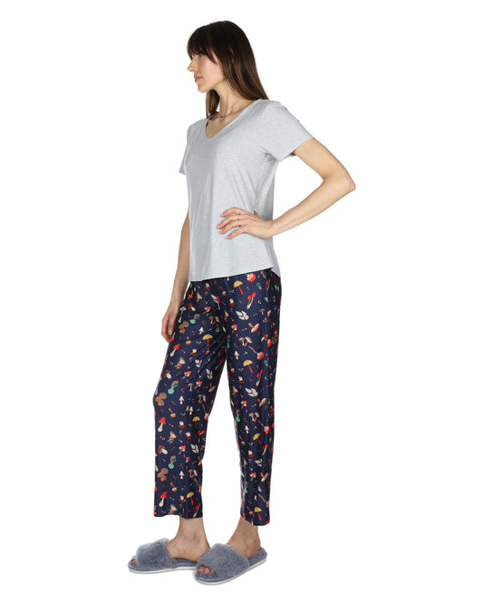 Women's Mushrooms Two Piece PJ Set in a Bag : Color: Bright Navy