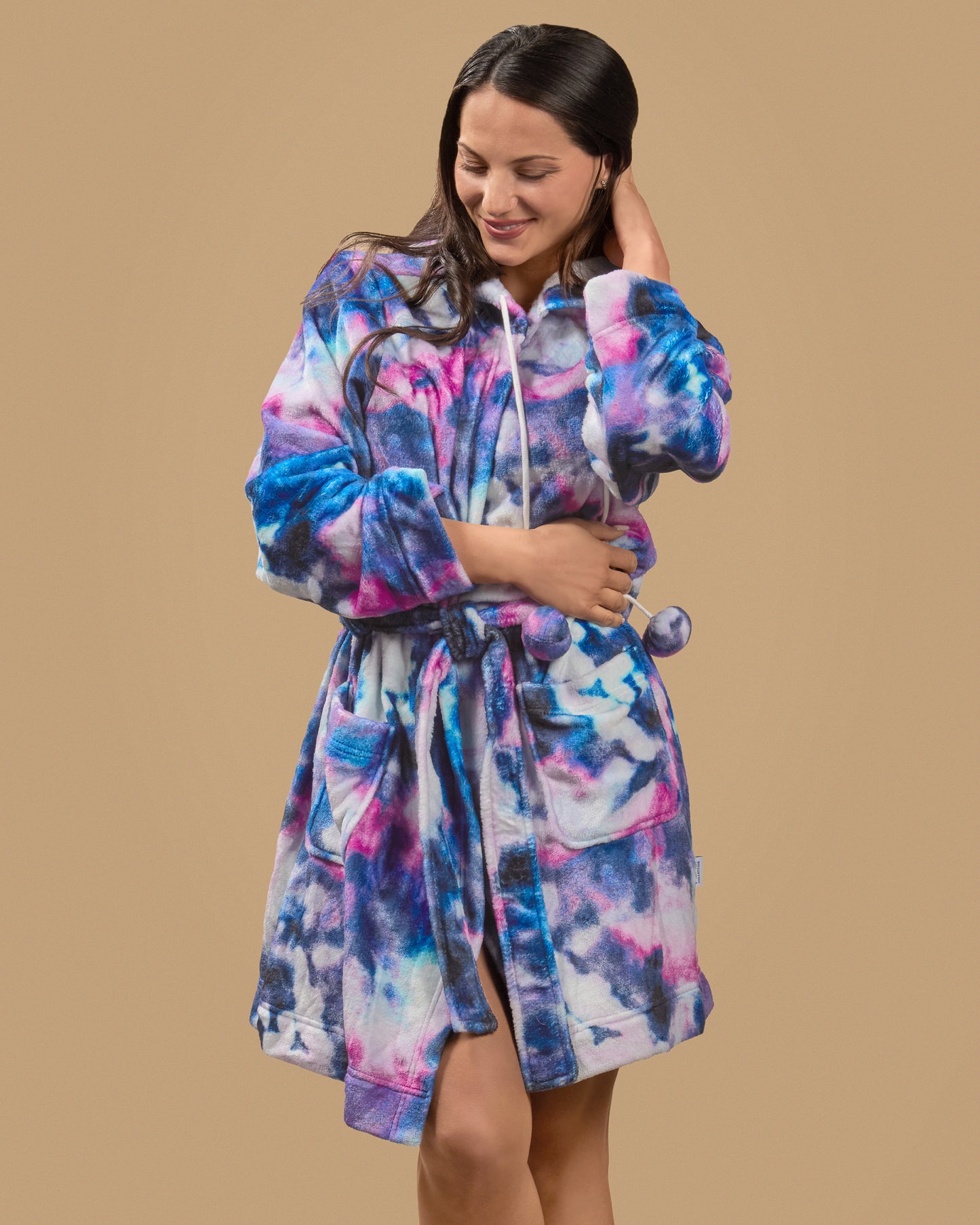 Women's Stardust Galaxy Tie Dye Plush Hooded Robe