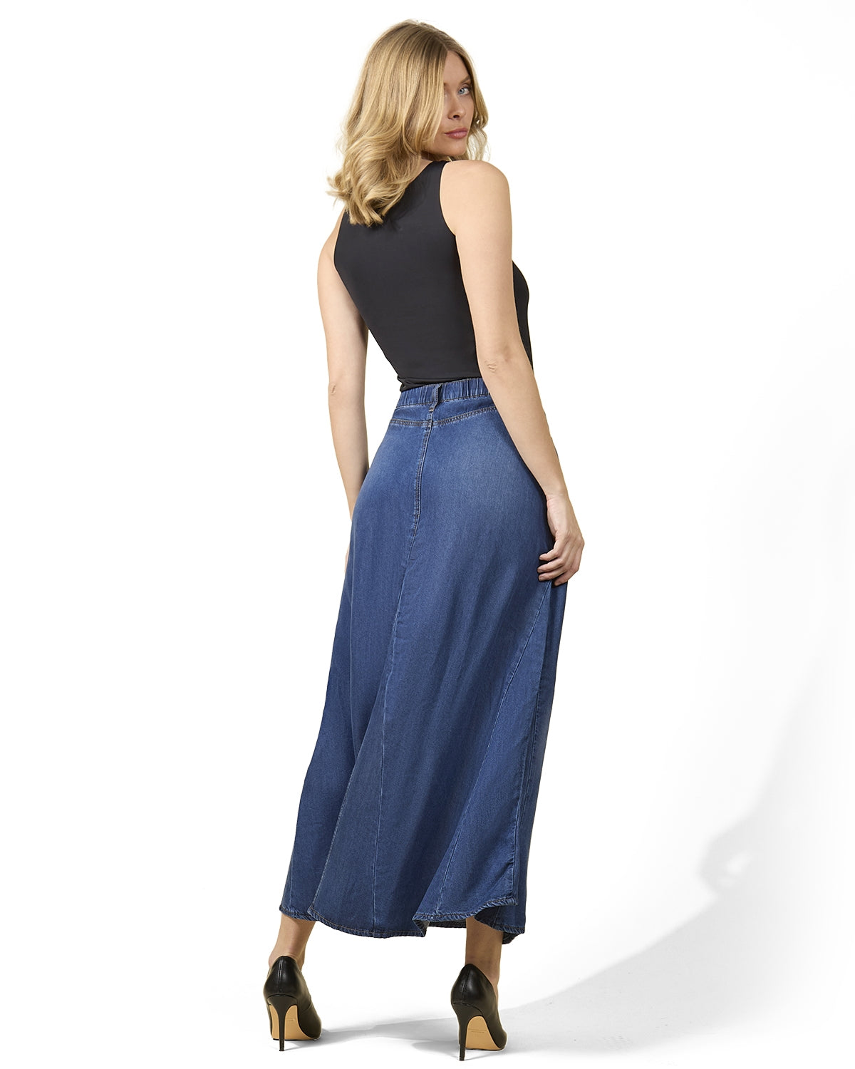 Women's Flared 4-Panel Lyocell Denim Maxi Skirt : Color: Light Wash