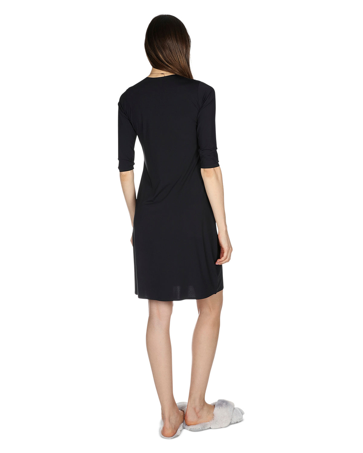 Women's Bonded Quarter Sleeve Slip Dress : Color: Black