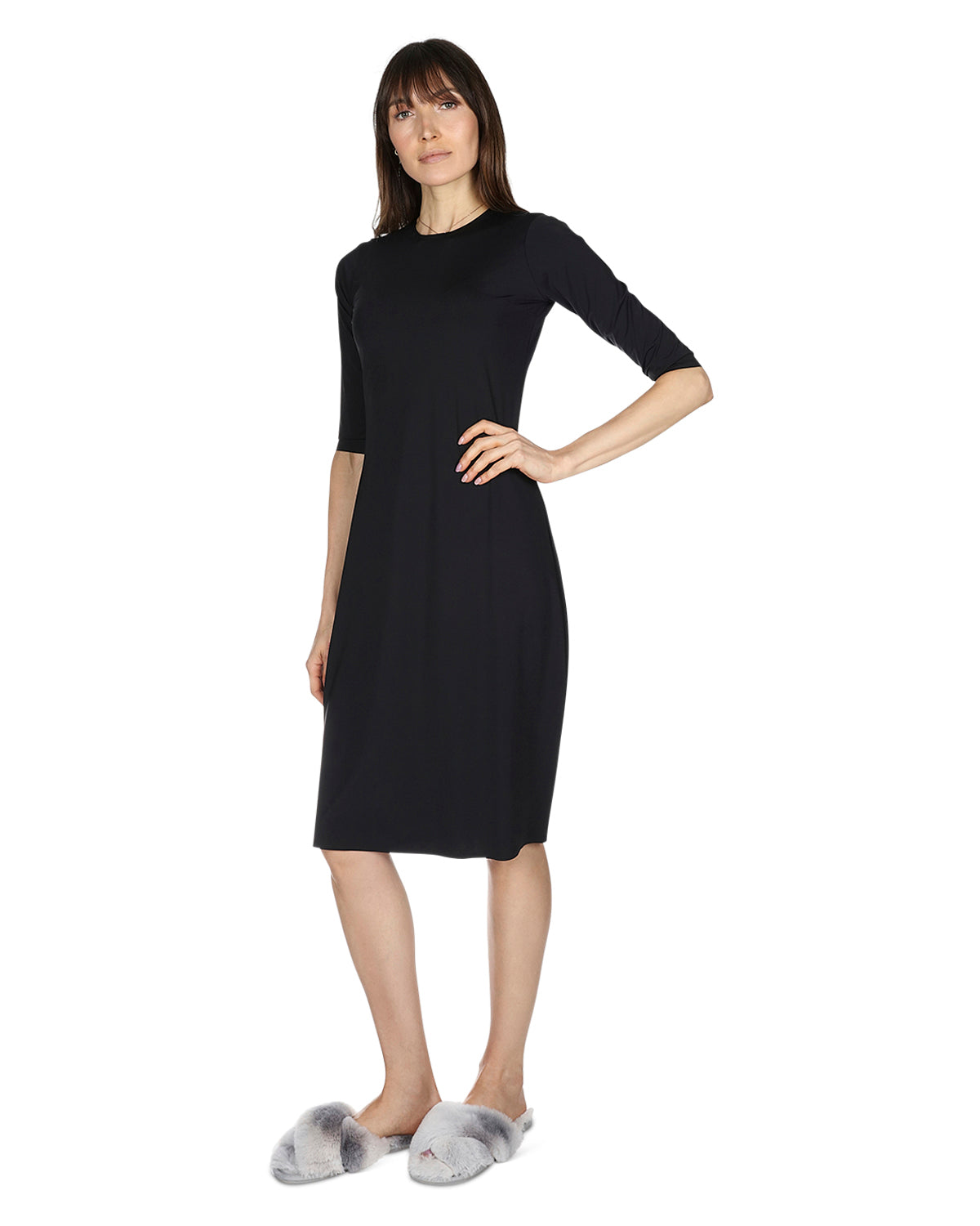 Memoi - Women's Silky-Smooth Bonded 3/4-Sleeve 42" Slip Dress Memoi - Women's Silky-Smooth Bonded 3/4-Sleeve 42" Slip Dress