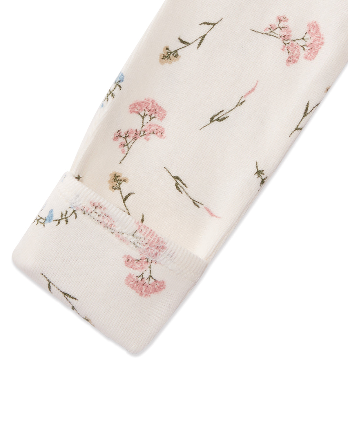 Baby and Toddler Girls Mini-Ribbed 100% Cotton Floral Footie with Foldover Hand Covers : Color: Winter White