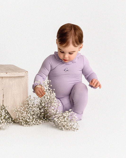 Solid Ruffle Trim Footie : Color: Orchid