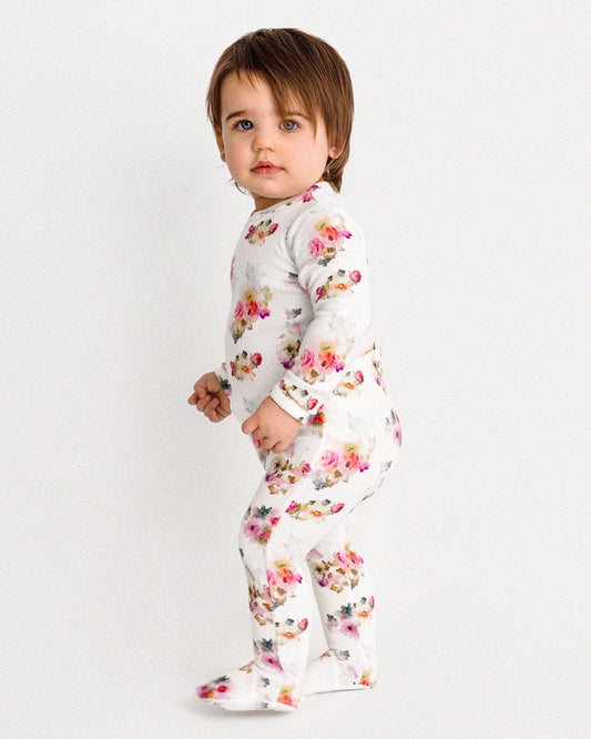 Baby and Toddler Girls Floral-Print Pointelle Footie : Color: Winter White