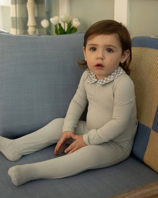 Baby and Toddler Boys Plaid-Collar Cotton Rich Footie : Color: Pearl Blue