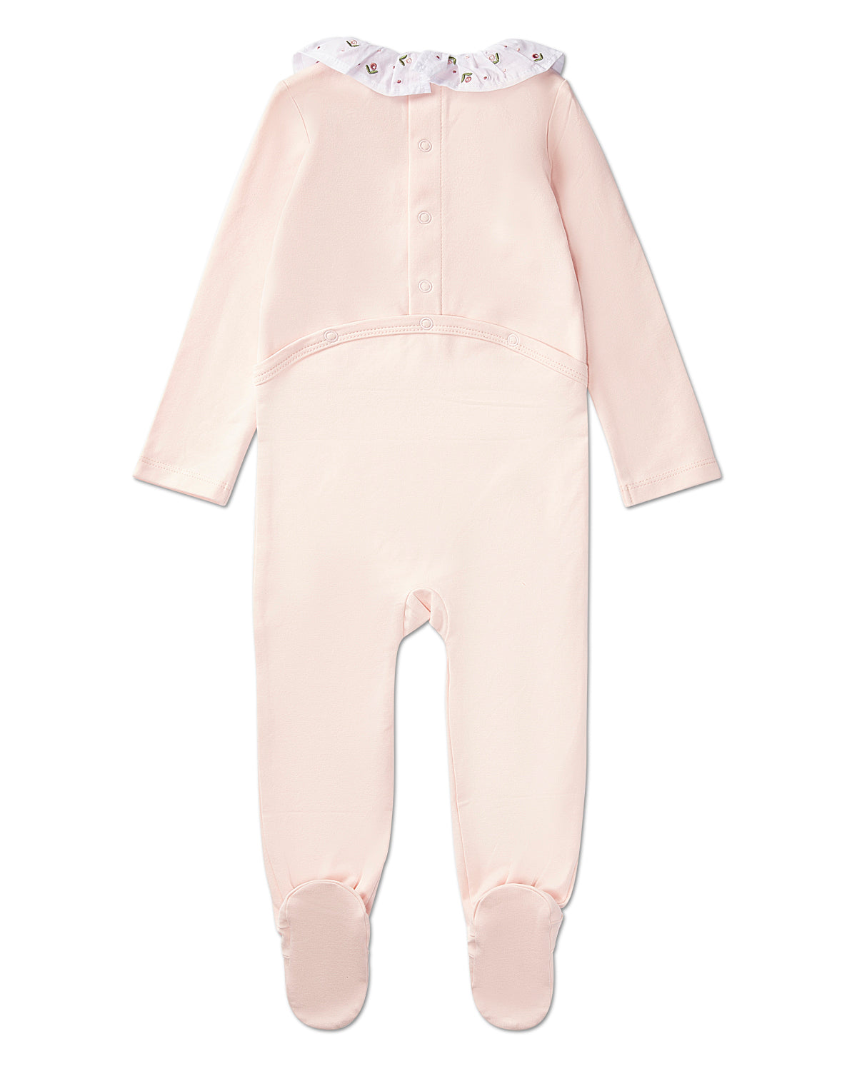 Baby and Toddler Girls Embroidered Flower Ruffle-Collar Cotton Rich Footie : Color: Soft Pink