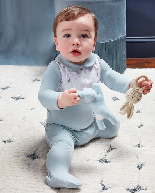 Baby Boys "Sail On" Pintuck Cotton Footie : Color: Blue