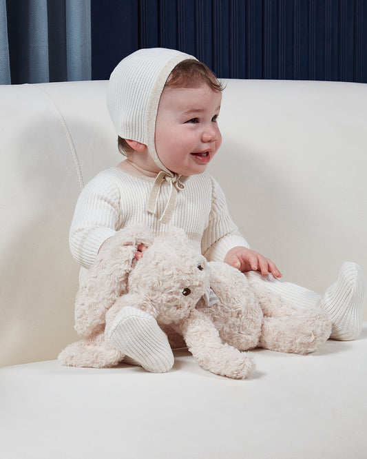 2 Piece Baby Lurex-Trimmed Ribbed Cotton Footie and Cap Set : Color: Winter White
