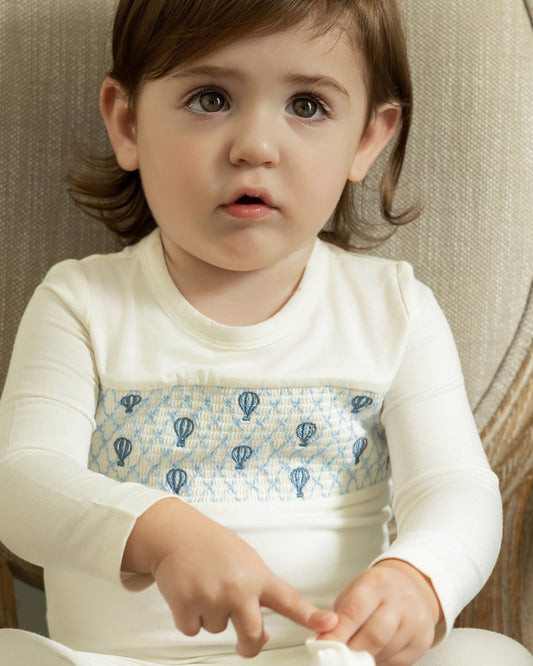 Baby and Toddler Boys "Hot Air Balloon" Smocked Rayon Blend Footie : Color: Winter White