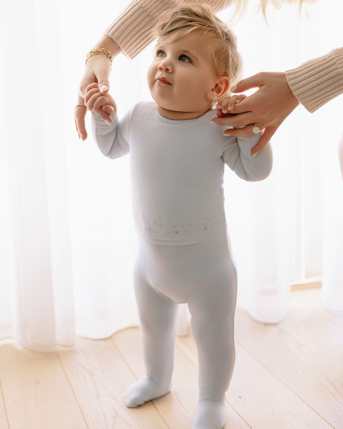 Baby and Toddler Boys "Small Dots" Cotton Rich Double Layer Footie : Color: Cloud Blue